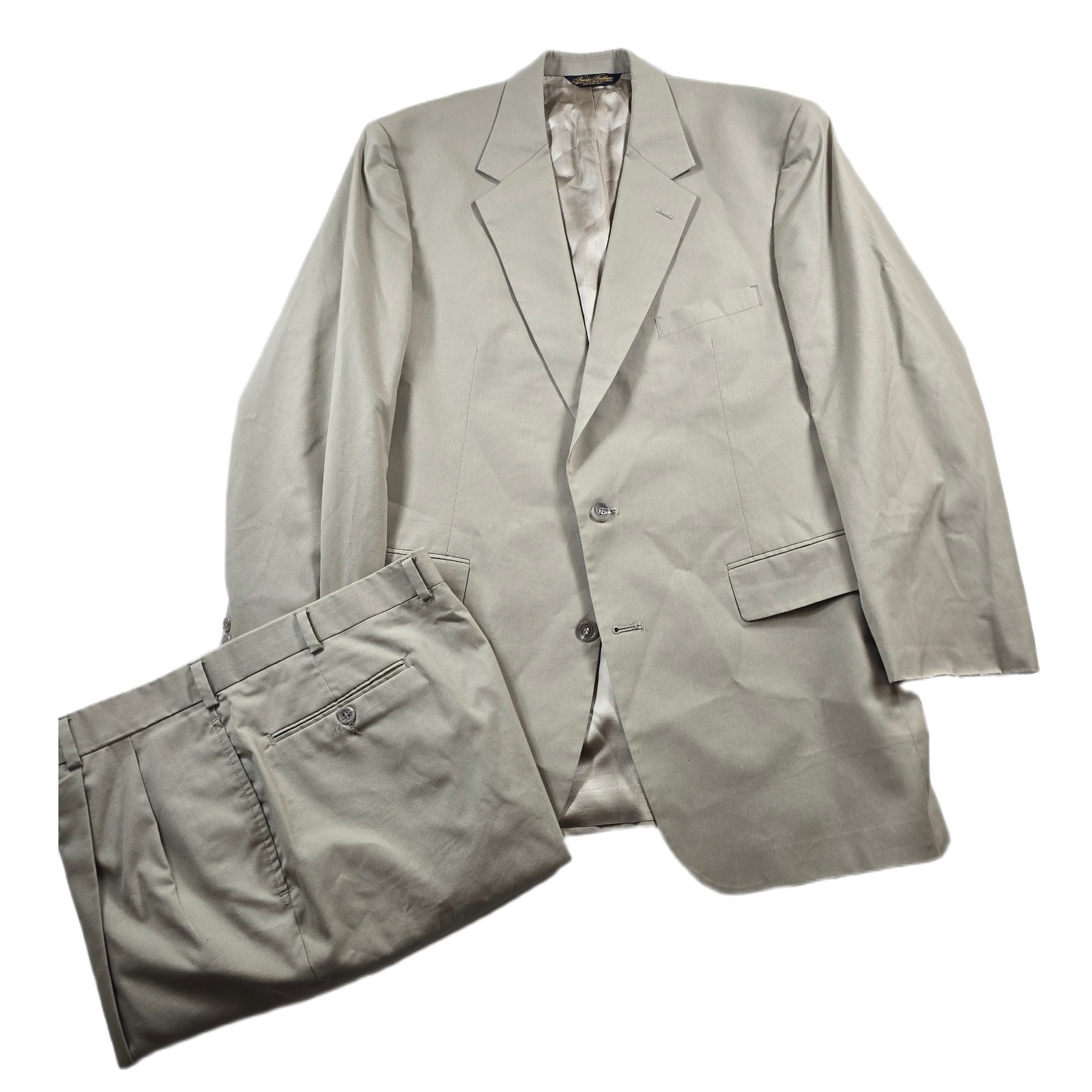 Brooks Brothers Cotton Blend Suit Mens 44l 2 Piece 38x29 Pleated Tan Classic